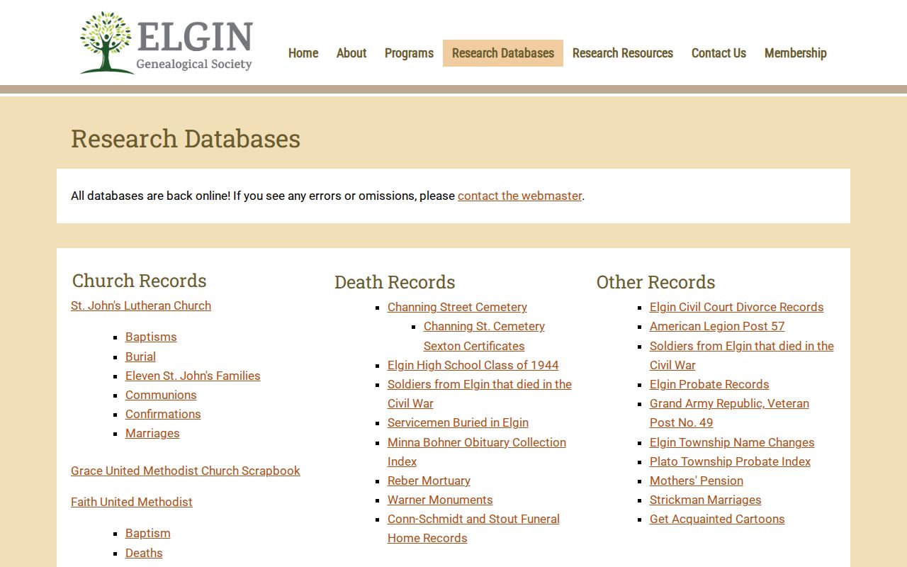 Elgin Genealogical Society databases that supplement city directory research
