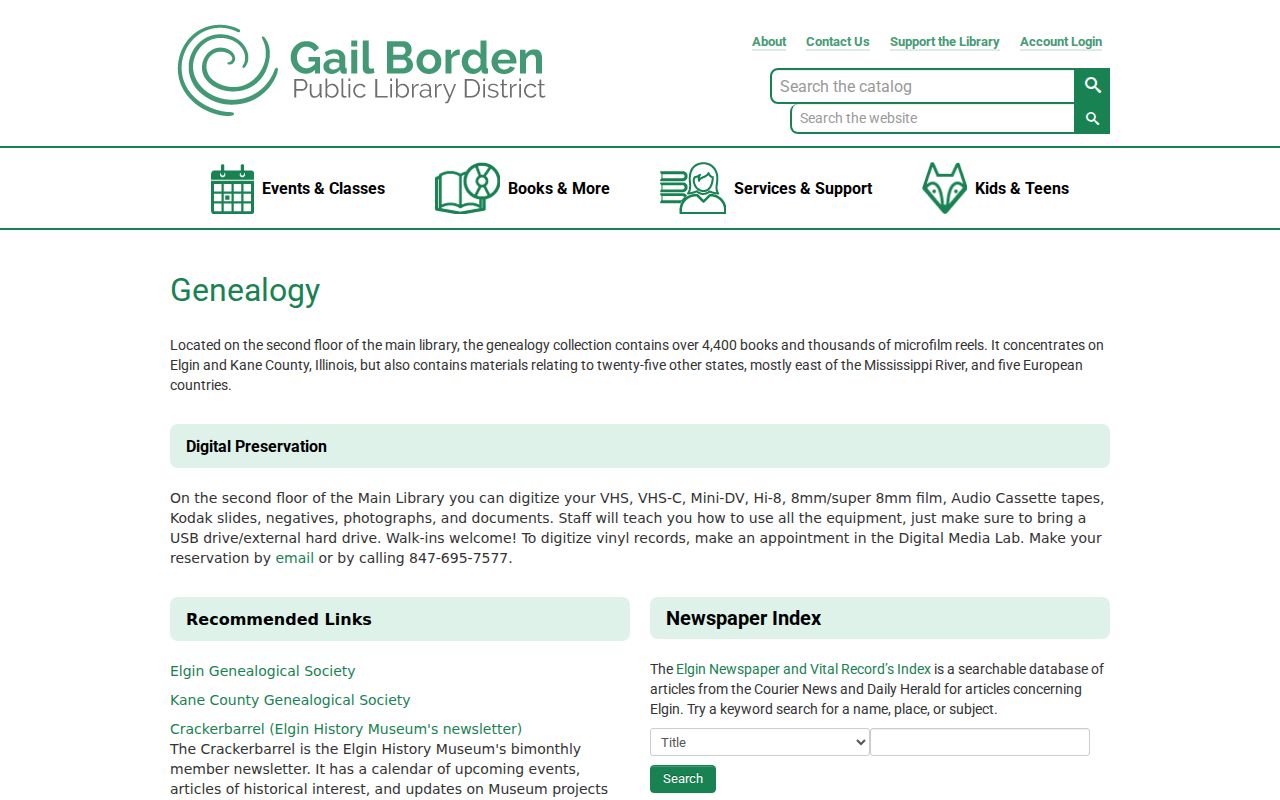 Gail Borden Public Library genealogy resources for Elgin city directory research