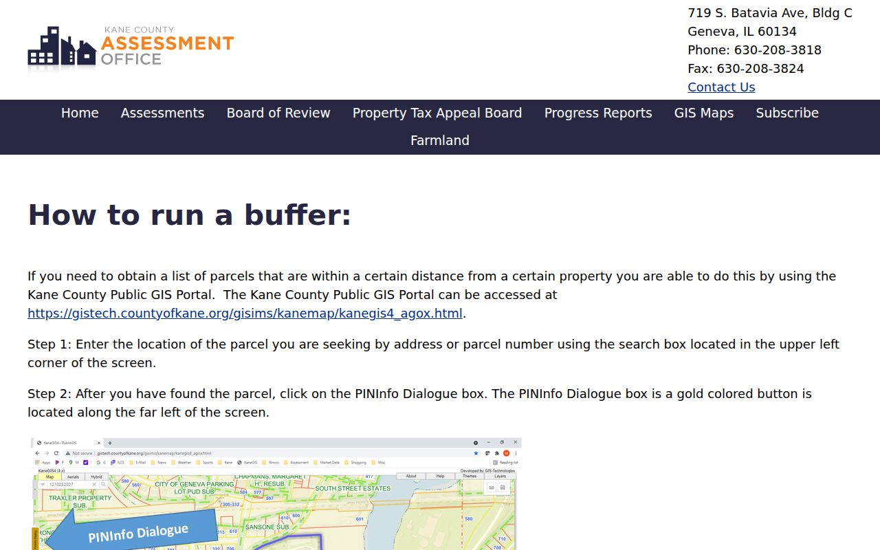 Kane County adjacent parcel buffer workflow for Elgin neighbors