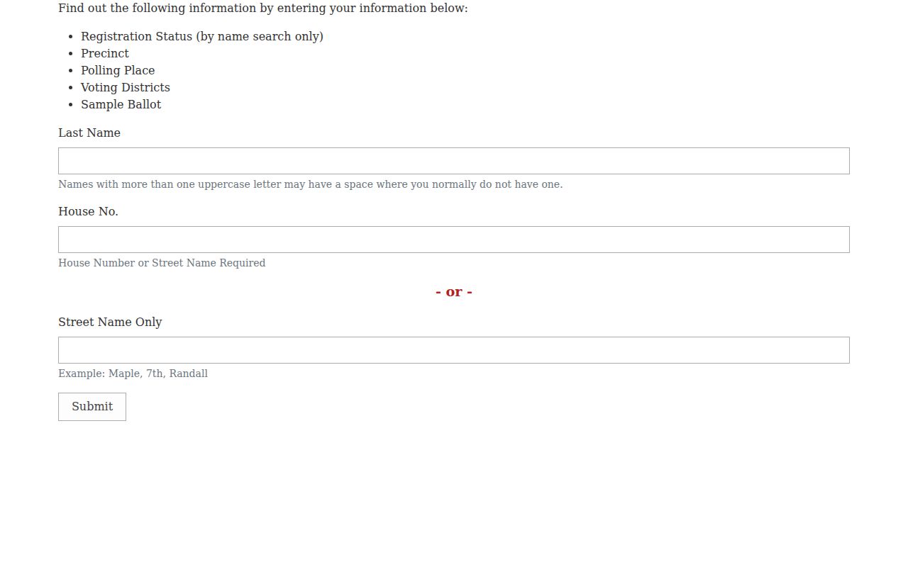 Kane County voter status form with name and address fields