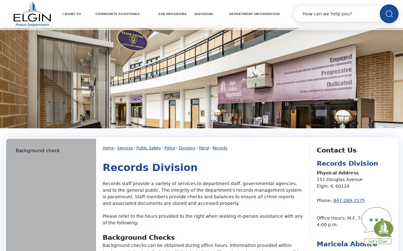Elgin police records source for an Elgin street directory search