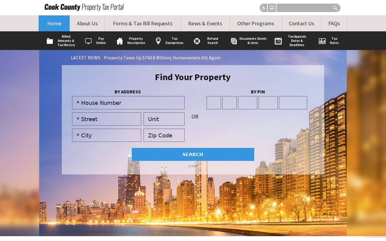 Cook County property information search with a ZIP field